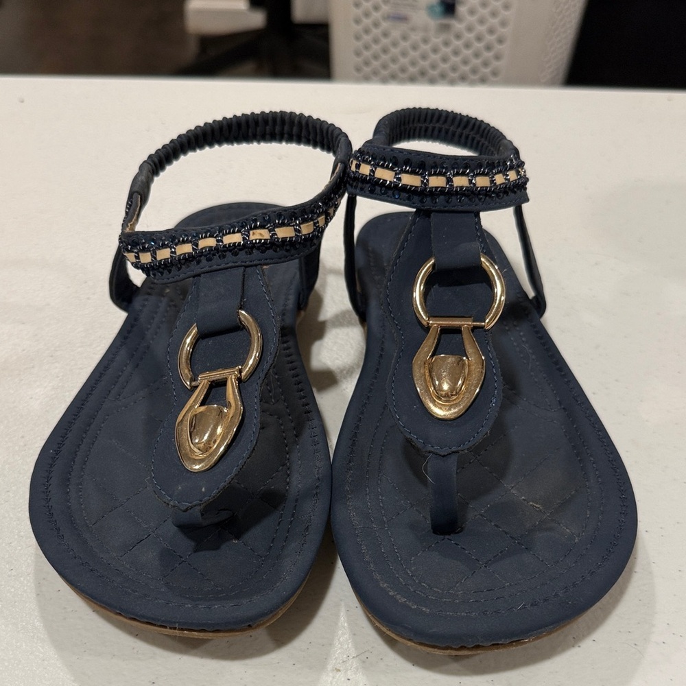 Navy Sandals with Gold Accents